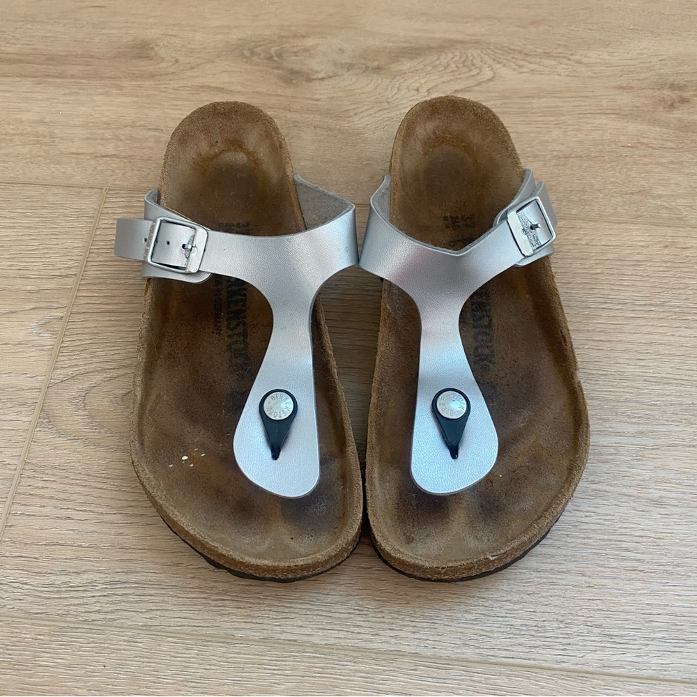 Birkenstock Gizeh Silver Leather Thong Sandals
